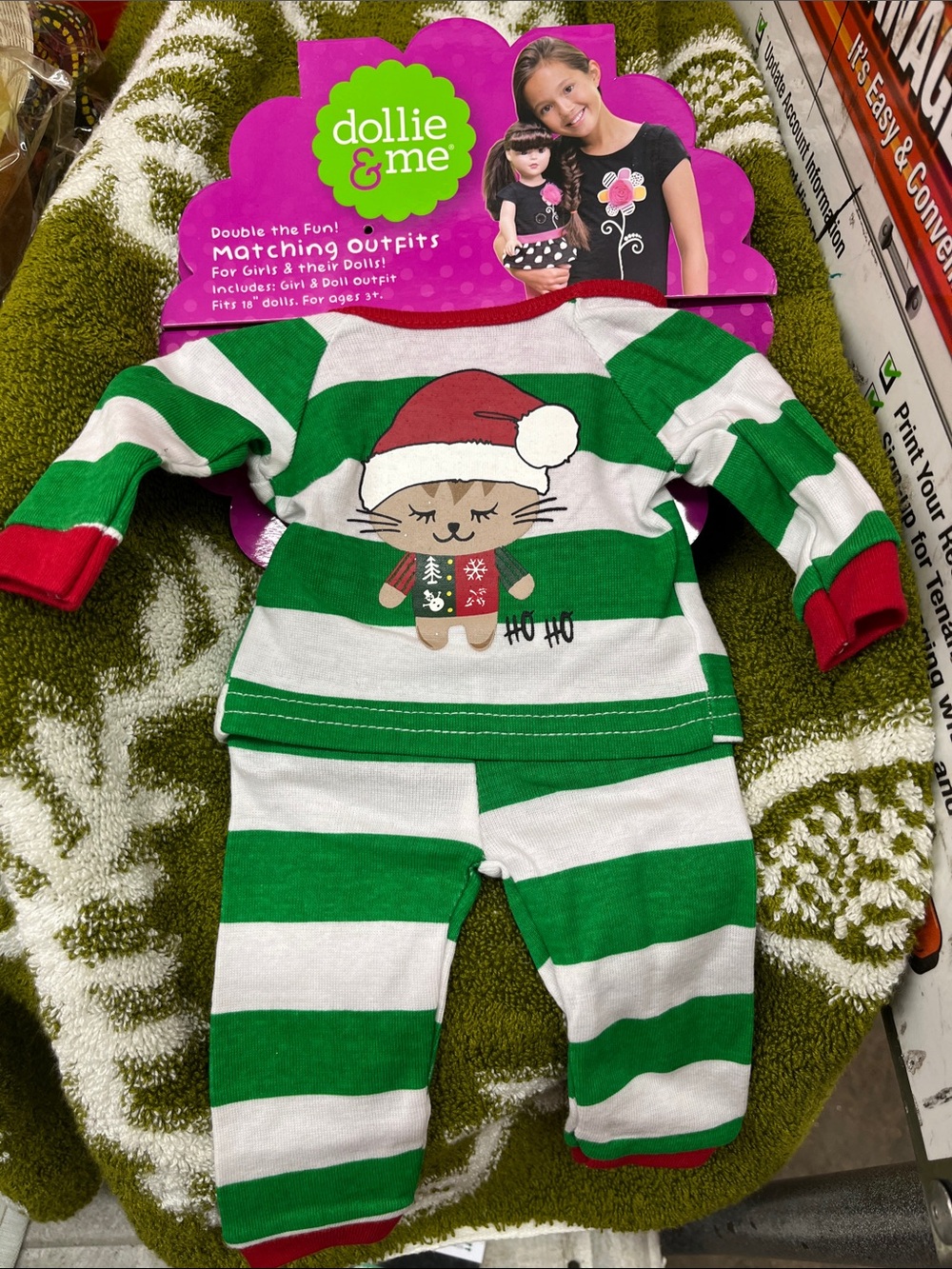 Dollie & Me Green White Striped Holiday Pajama Set with Red Accents
